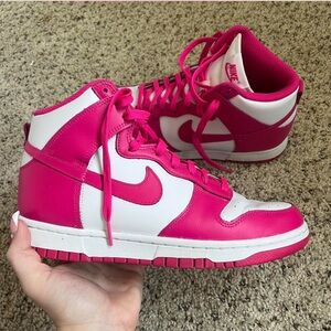 Nike Women's Pink and White Dunks Highs